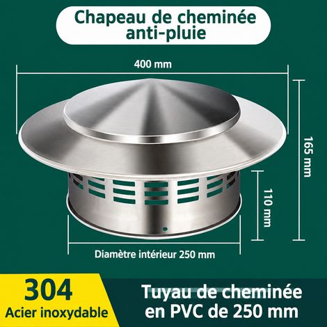 Chapeau pare-pluie parapluie 304 pour tuyau de 250 ventilation toiture inox 500 g – Livraison gratuite (1/5)
