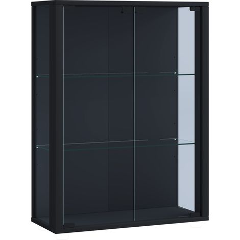 Ebuy24 – Vitrine murale noire avec 2 portes vitrées – 2 étagères en verre – À fixer au mur – Design moderne et élégant