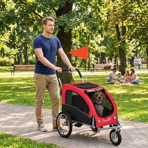 Remorque Vélo Chien 2 en 1, Suspension, Pneus Rapides, Réflecteurs, 160x71x101 cm, Rouge (1/5)