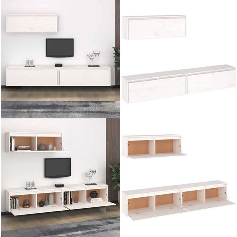 Conjunto de mueble de TV 3 piezas madera maciza de pino blanco - Muebles de pared - Armarios colgantes
