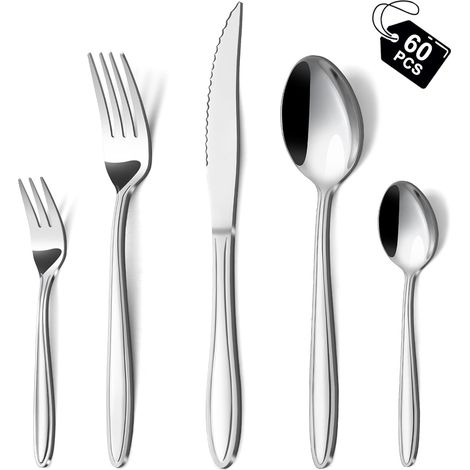 couverts de table , acier inoxydable couverts avec poignée lignée, ensemble de couverts pour maison, restaurant, passent au lave-vaisselle (1/5)