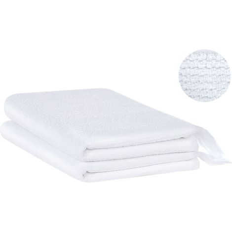 Set di 2 asciugamani bagno in spugna di cotone bianco con nappe decorative Atiu