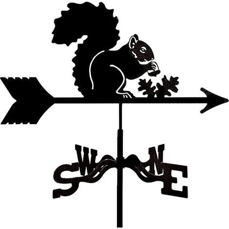 Girouette Indicateur de direction du vent, motif écureuil rétro découpé creux en acier, direction du vent en inoxydable, métal noir pour jardin (1/5)
