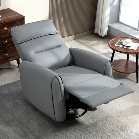 Fauteuil Relax Inclinable Manuel avec Repose-Pieds en Tissu Simili Cuir, Base Pivotante, Gris (1/5)
