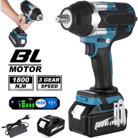 Clé à chocs sans fil brushless 1800 N·m 1/2" – Outil électrique robuste compatible batterie Makita 18V