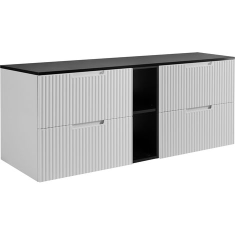 Mobile da bagno, bianco/nero, 180 (2 x 80 + 20) x 58,6 x 46 cm