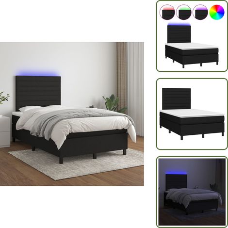 Colchón ensacado - vidaXL Cama box spring con colchón LED tela negro 120x200 cm - Cama con cabecero ajustable