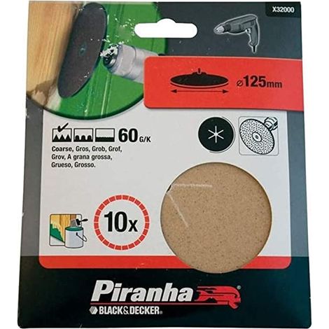 BLACK&DECKER - PIRANHA - 10 PEZZI - DISCHI CORINDONE SCURO DI CARTA VETRATA 125MM - GRANA 60
