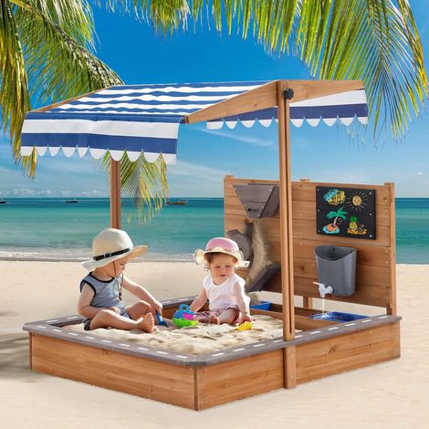 Holz Sandkasten für Kinder Wumagin, mit verstellbarem Sonnendach, UV-Schutz, 103x114x110 cm, für Haus, Garten & Strand (1/5)