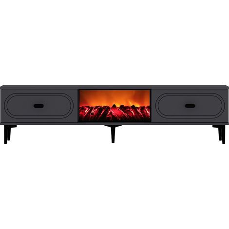 TV-Möbel mit LED-Kamin 150 cm anthrazitgrau und schwarz FYRA