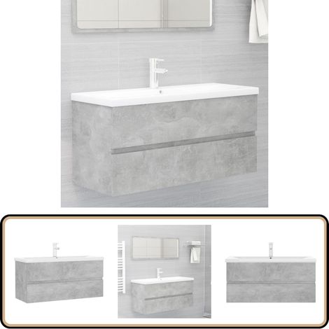 Armoire d'évier et lavabo intégré gris béton bois d'ingénierie - Meuble De Salle De Bain - Armoire De Salle De Bain - Lavabo Intégré - Robinet Inclus - Évier (1/5)