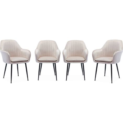 sweeek - 4er-Set Samt-Sessel mit Metallbeinen , Samt, Antikweiß
