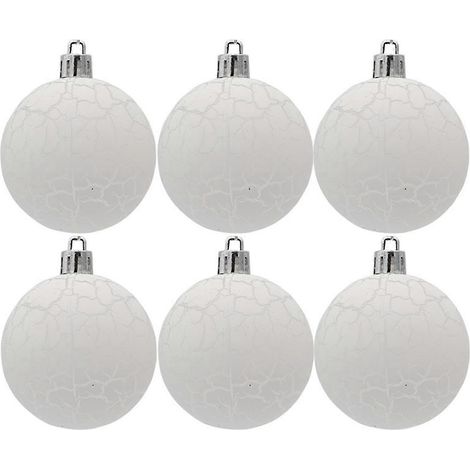 Lot de 6 boules de Noël de 6 cm, texture craquelée, faciles à suspendre, couleurs vives et festives, blanches. (1/5)