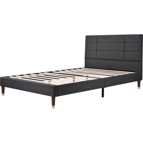 Cama tapizada 140x200 cm con somier de láminas en lino gris oscuro HOMVRA (1/5)