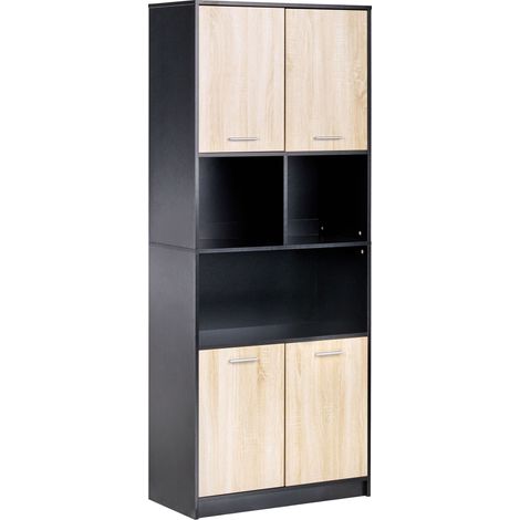 Libreria a 4 ante con ripiani apribili e chiudibili Mobili da ufficio minimalisti in truciolare Marrone e nero Zehna