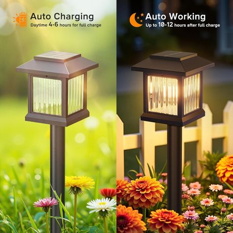 Lot de 6 Lampes Exterieur Solaires de Jardin Étanches - Marche/arrêt Automatique - Avec Lumière LED 2800 K pour Décoration de Jardin (1/4)