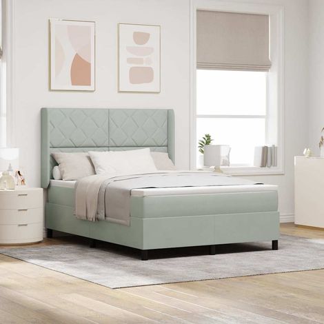 Boxspringbett mit Matratze Hellgrau 140 x 190 cm Samt