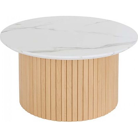 Table basse ronde avec plateau effet marbre blanc - Diamètre 70 x Hauteur 40 cm (1/5)