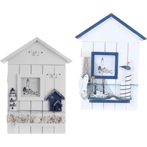 Lot de 2 Boîtes à Clés Murales de Maison Style Méditerranéen, Porte-clés Crochets Intégrés, Rangement Compact pour Clés D’entrée, Décoration Murale Pratique et Multifonctionnelle,