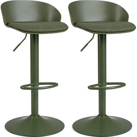 Adjustable Swivel Bar Stools, Set of 2, Cream/Olive Green (1/5)