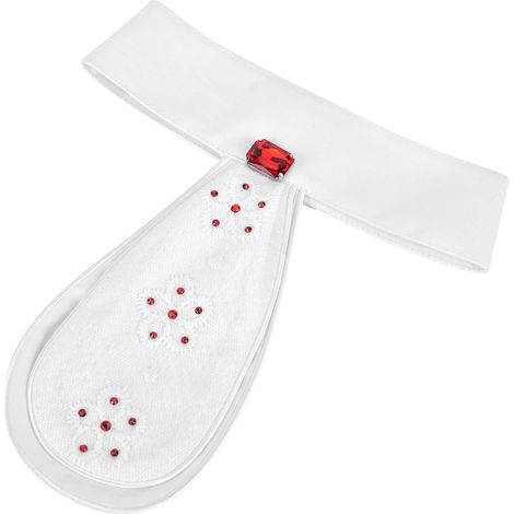 Collier d'équitation élégant pour enfant, cravate blanche à fleurs, broche, accessoire équestre, strass rouges (1/5)