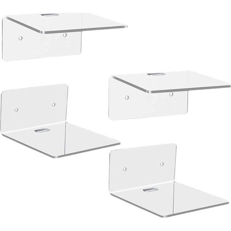 4 Pcs Petites Etagere Murale, Étagère Murale Suspendue, Tablette Étagère Flottantes en Acrylique, Étagères pour Salle de Bain Chambre à Couche Cuisine Bureau, Transparent (1/5)