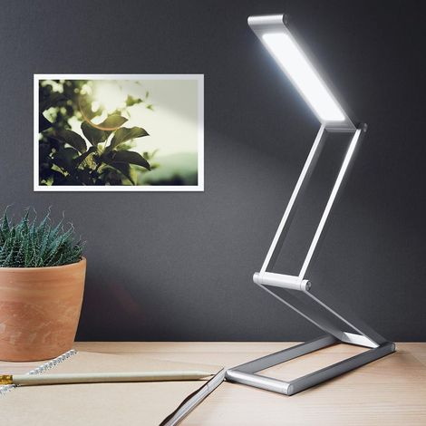 Lampe de bureau LED - Luminaire pliable en aluminium sans fil avec micro-USB et crochet amovible - Lumière table de nuit salon - argenté (1/5)