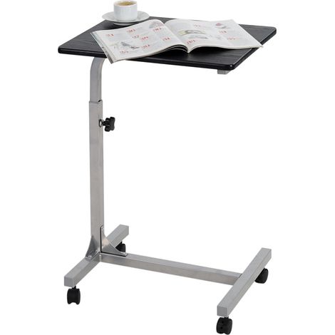 Table de Lit pour Ordinateur Portable Hauteur Réglable 4 roulettes Verrouillables Support Bois Bureau PC, Métal, Noir 2, 48x37x79 cm (1/5)