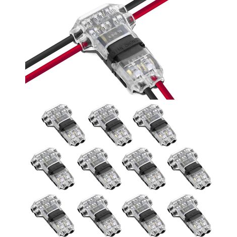 12PCS Connecteur Electrique sans Soudure, Connecteur Rapide à 2 Broches Forme en T pour Fil Électrique 20/22 AWG pour Voiture Audio Vidéo Éclairage (1/5)