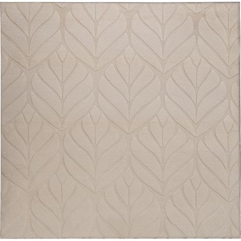 Alfombra de pelo sintético de conejo peluda con motivo de hojas 160 x 160 cm cuadrado beige Mitchell (1/5)