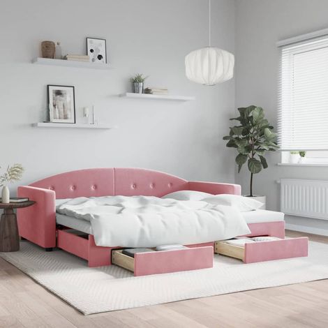 Sofá cama nido con cajones terciopelo rosa 90x200 cm (1/5)