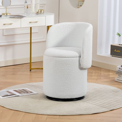 Fauteuil pivotant 360° avec rangement intégré pour coiffeuse ou salle à manger, tissu teddy blanc (1/5)