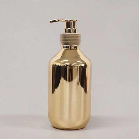 Distributeurs de savon pour les mains de bain de 300 ml Cuisine Bouteilles de shampoing en plastique chromé doré Bouteilles de shampoing en plastique antirouille Boston Conteneur de gel douche rond Or (1/4)