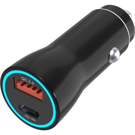 Chargeur voiture rapide - Phonillico - iPhone 15/15 Plus/15 Pro/15 Pro Max - 18W - USB - USB-C - AquaForge (1/4)