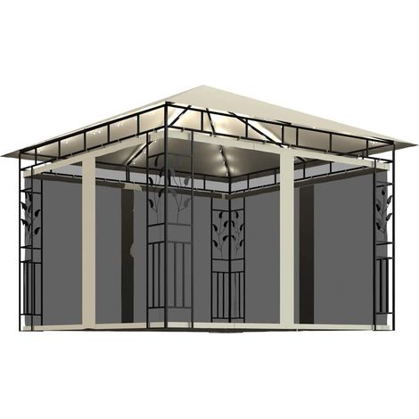 Tonnelle Barnum de Jardin, Pavillon, Pergola, Tente de jardin, avec moustiquaire et lumières LED 3x3x2,73 m Crème OIB5688E (1/5)