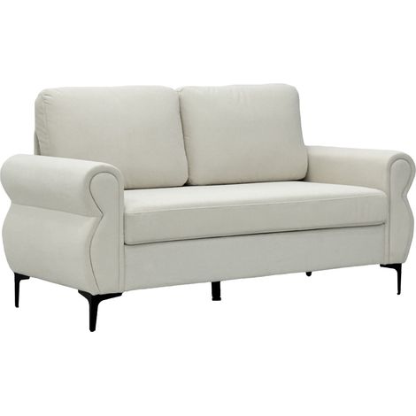 Sofá moderno de 2 plazas en tejido beige crema con muelles ensacados y patas metálicas (1/5)