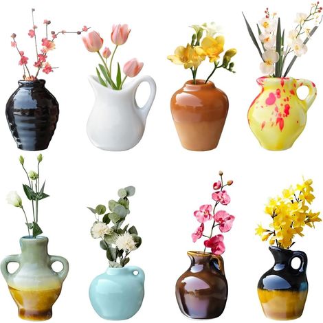 8 Aimant Frigo Mini Vase en Céramique, Magnet Frigo Simulation 3D en Céramique, Aimants Tableau Magnétique Beaux Vases sur Tableau, Aimants Frigo Plantes Insérables, pour Cuisine, Bureau (1/5)