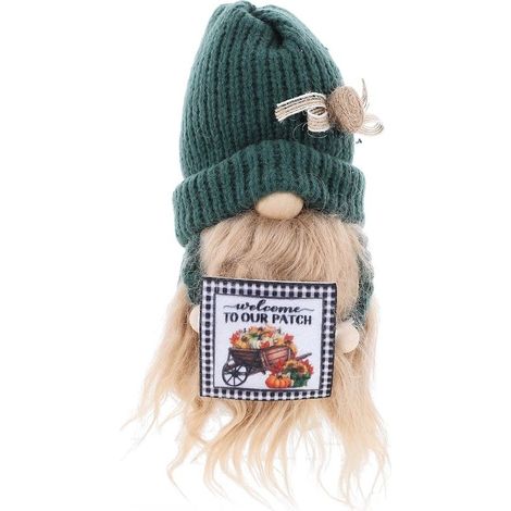 Poupée GNOME en Tissu Coton Vert pour Décoration Automne, Design Adorable et Détails Délicats, Robuste et Agréable Toucher, pour Fête Récolte (1/5)