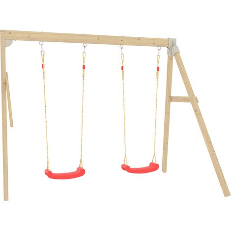 Bras de portique en bois 2 balançoires rouges pour maisonnette modulable en bois FSC®