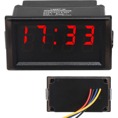 Horloge électronique de voiture étanche à la poussière et à l'eau (DC4,5-30V), affichage numérique LED (rouge) (1/5)