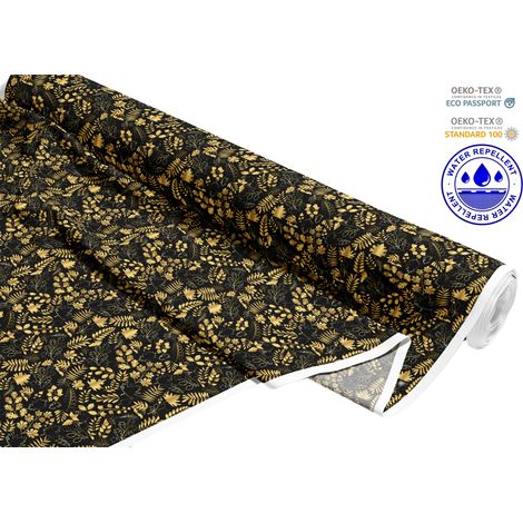 TESSUTI DECORATIVI PER ESTERNI OXFORD - Motivo foglie dorate su nero I DR225 (1/5)