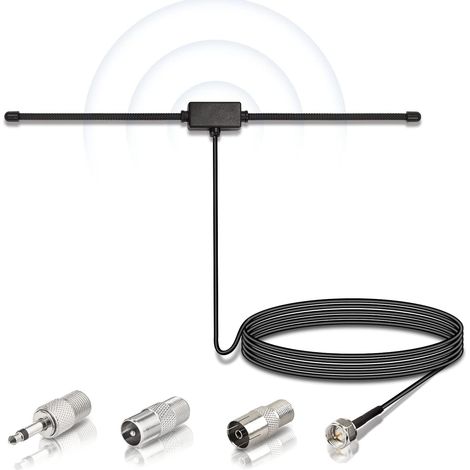 Antenne Radio Dab FM Amplifiée Dipôle Intérieur Maison Câble 3 m Support Adhésif, 75 ohm, Amplificateur Tuner HiFi, Récepteur Stéréo AV, Radio Portable (1/5)