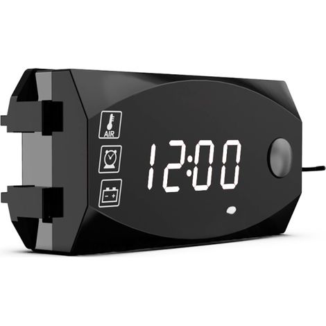 Strumento 3 in 1 per moto, scooter, auto, barca: orologio digitale a LED, termometro, voltmetro, indicatore di batteria impermeabile 6-30V.