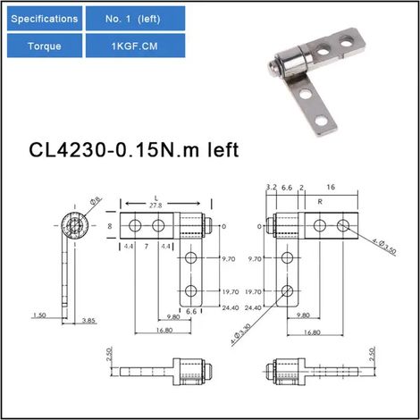 (CL4230 gauche) 1/2 charnières industrielles - Charnière à butée libre avec axe de couple, petite charnière en acier au carbone, type carte, à lames mobiles (1/5)