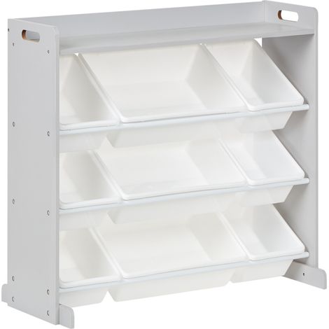 Estantería con 9 cajas de almacenaje cajones habitación infantil MDF plástico gris y blanco Collie (1/5)