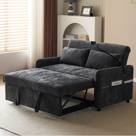 Schlafsofa 2-Sitzer ausziehbar mit USB Chenille Grau OKMYHOME (1/5)