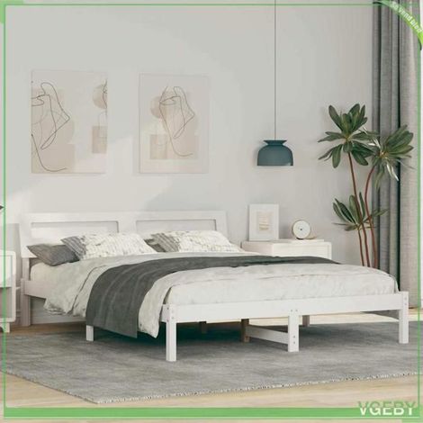 ABI Cadre de lit avec tête de lit Blanc 160 x 200 cm Pin massif 7291712314735 (1/5)