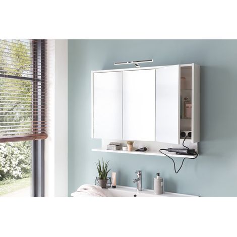 Armoire De Toilette avec Miroir, Matériau Dérivé du Bois, Blanc, 93,5 x 16 x 71,4 cm, avec Étagère (1/5)