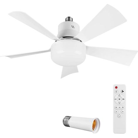 Ventilateur de Plafond avec Lumière et Telecommande, E27/E26 Lampe de Ventilateur LED 3 Couleurs Dimmable Timing, 5 Pales, 3 Vitesses, Silencieux, pour Salon, Chambre, Bureau, Dortoir (40cm Square) (1/5)