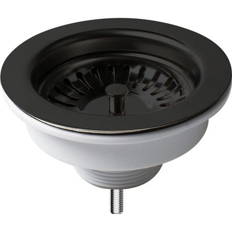 Kitchen Sink Round Basket Strainer Waste Stainless Steel Easy to Fit Matt Black (1/2)